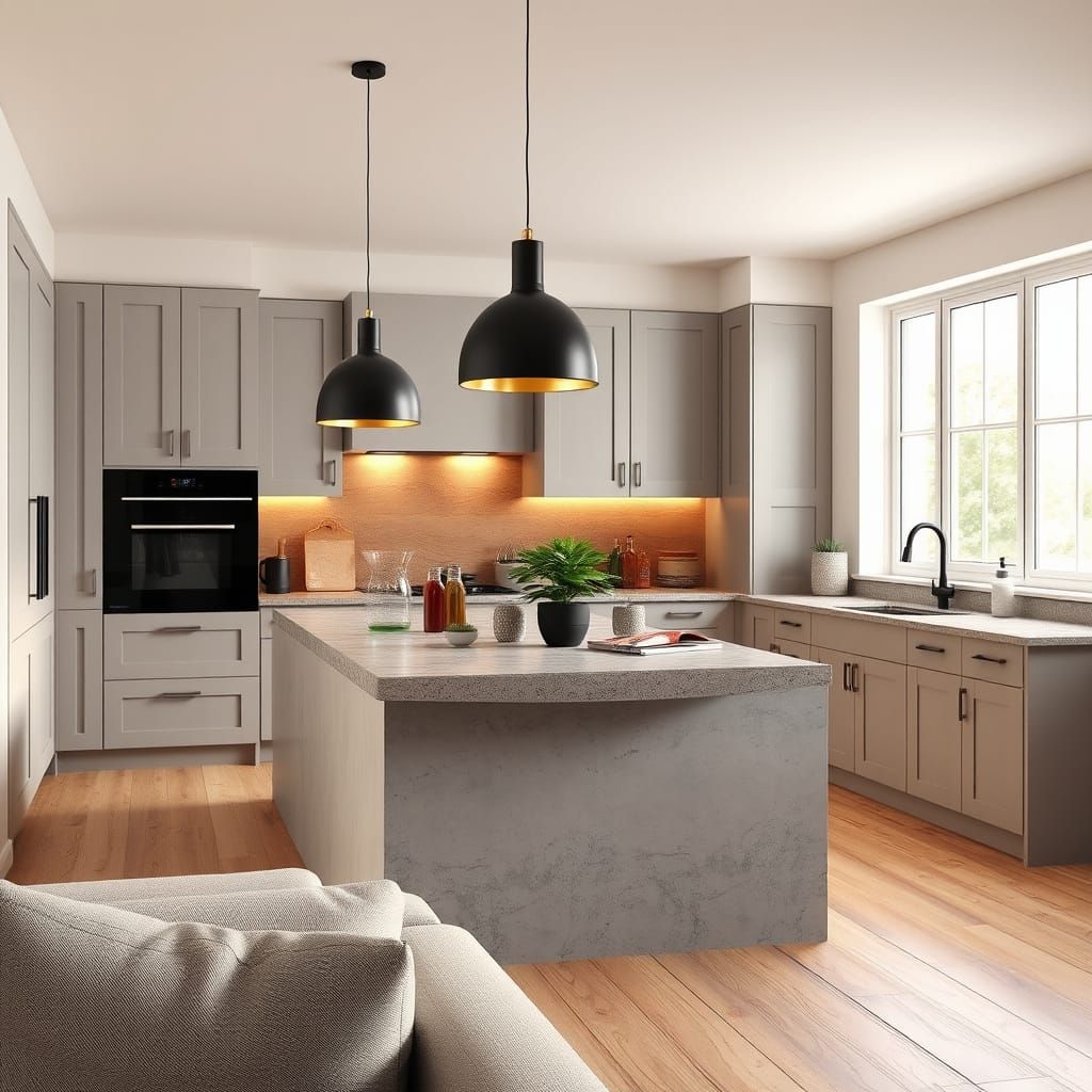 Warm Modern Kitchen Oasis with Cozy Details