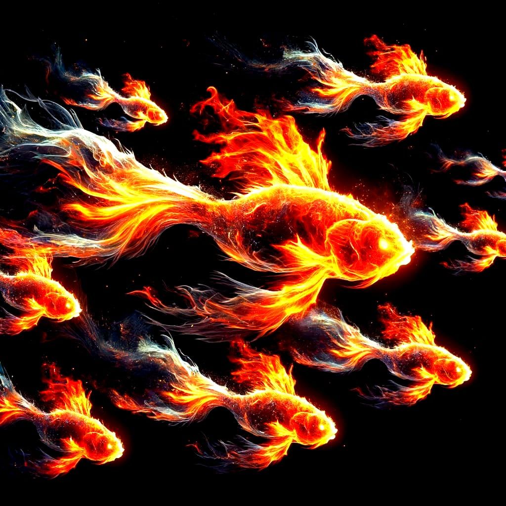 Fiery Fish Dazzle in Dark Depths