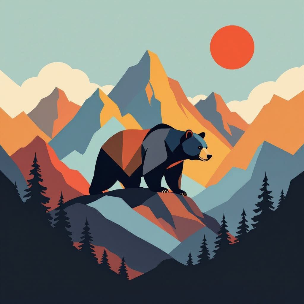 Minimalist Bear Logo Inspired by Geometric Abstraction