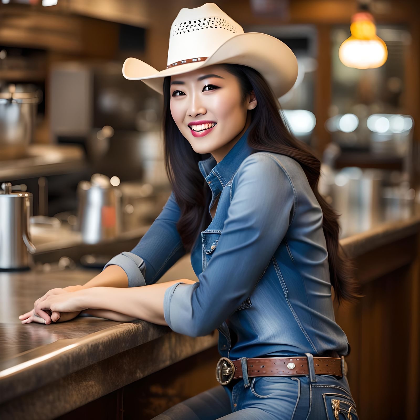 Beautiful Asian Cowgirl in Southern Style