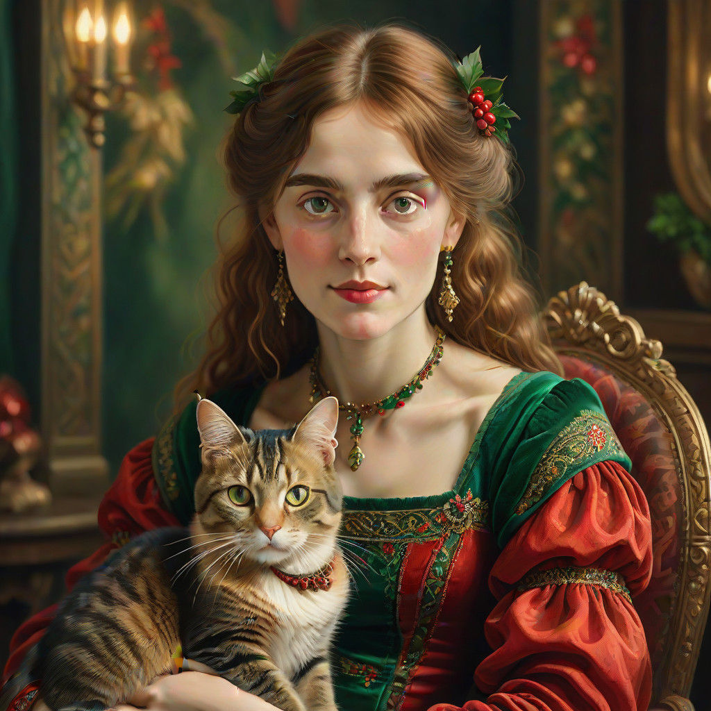 Elegant Christmas Portrait in Pre-Raphaelite Style