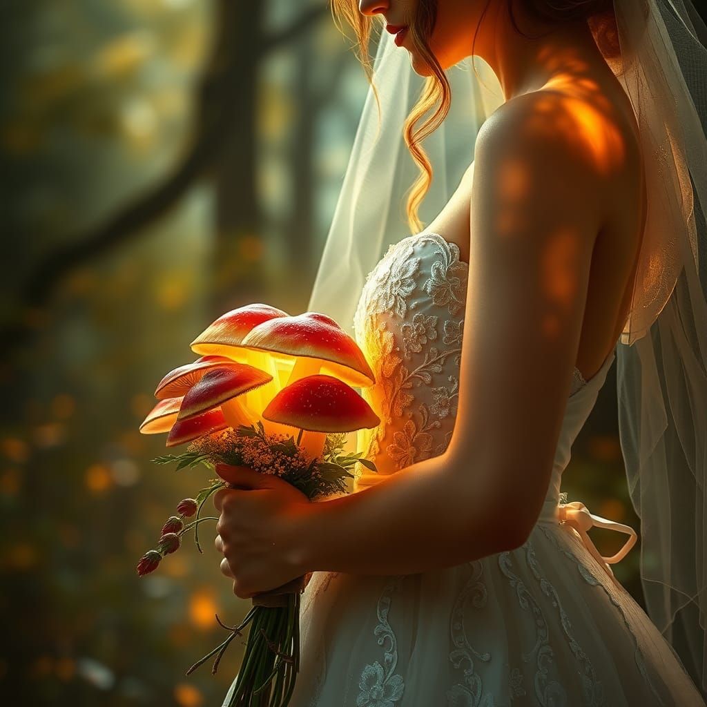Enchanting Fairy Bride in Magic Forest, Ethereal Art
