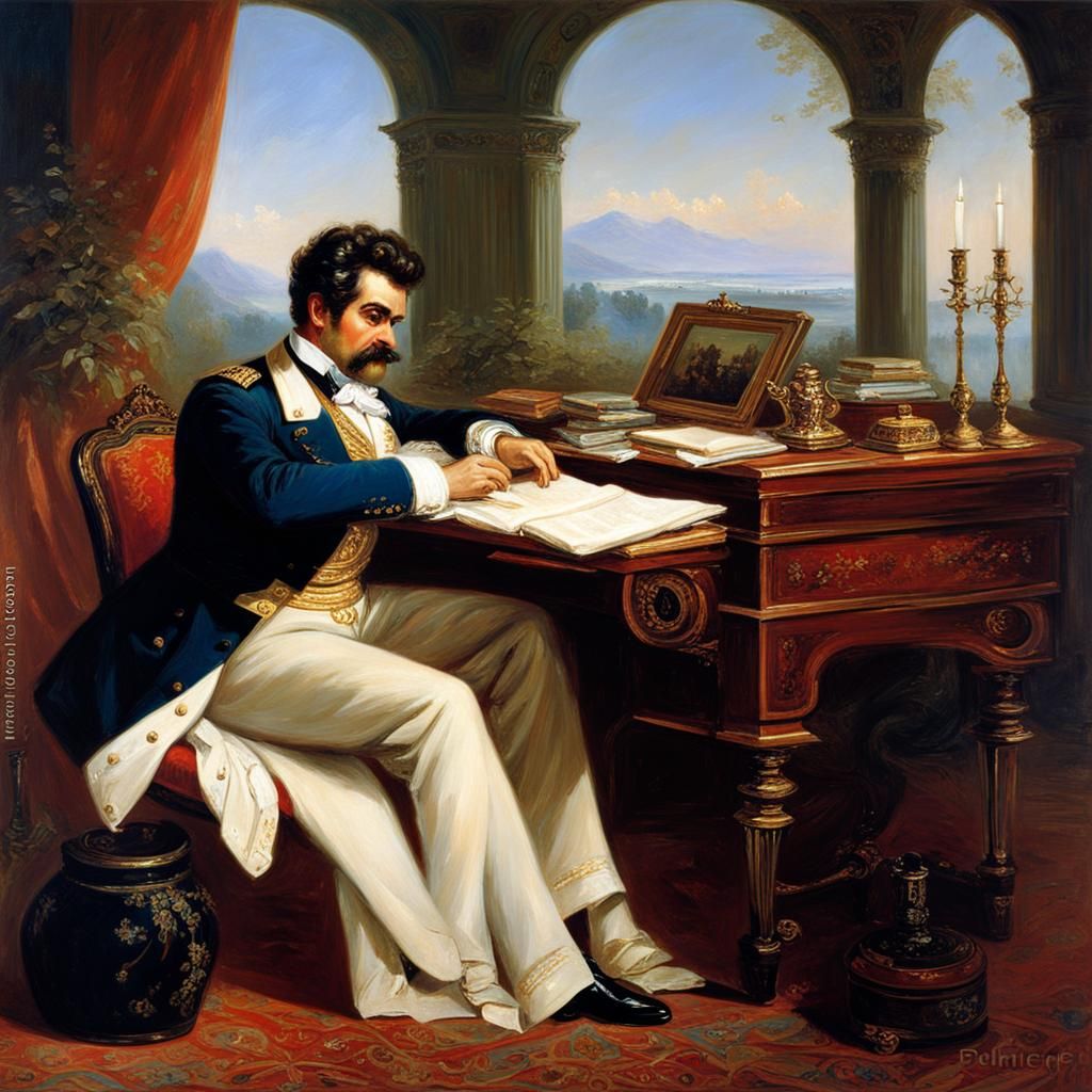 19th Century Composer at Work: An Oil Painting