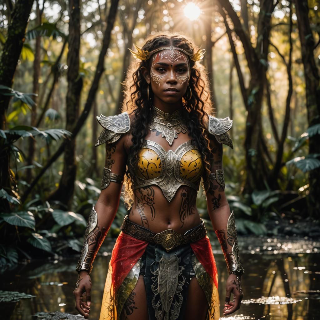 Elven Princess Portrait with Luminous Tattoos in 3D