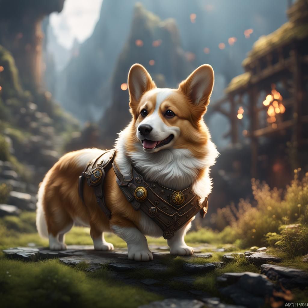 Detailed Corgi Matte Painting in Deep Color