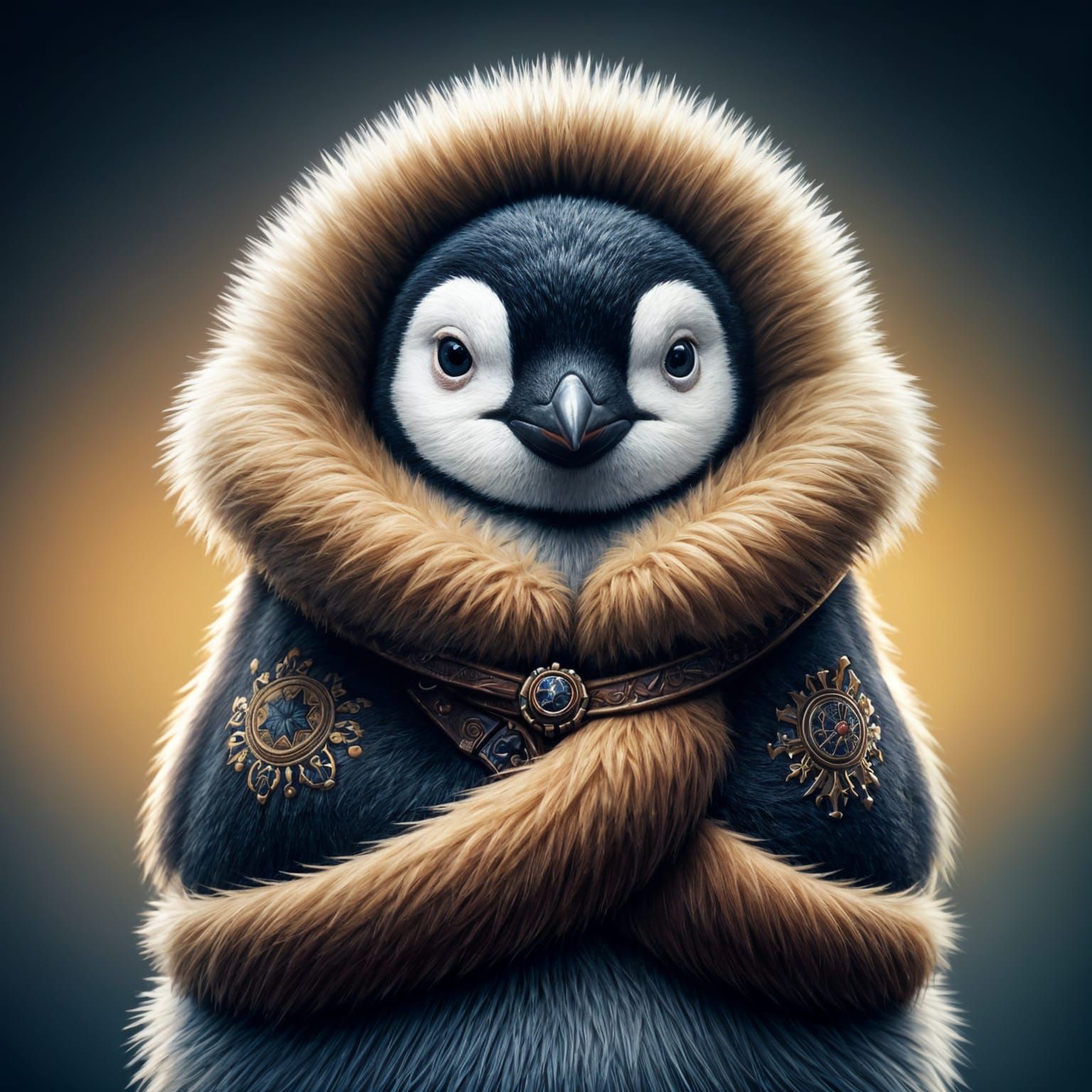 A Charming Penguin Wrapped in Warm Furs