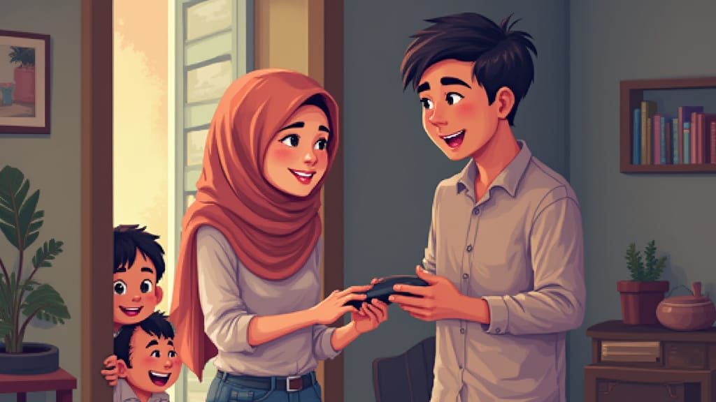 Joyful Family Scene in 8-bit Pixel Art