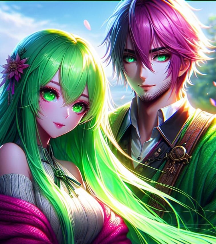 Anime Couple Embrace in Matte Painting Style