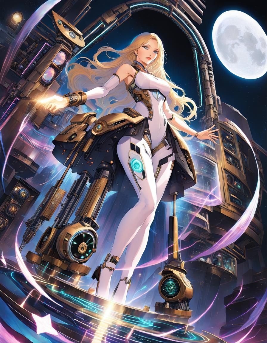 Woman with Cybernetic Arm, Steampunk Cyberpunk Concept Art