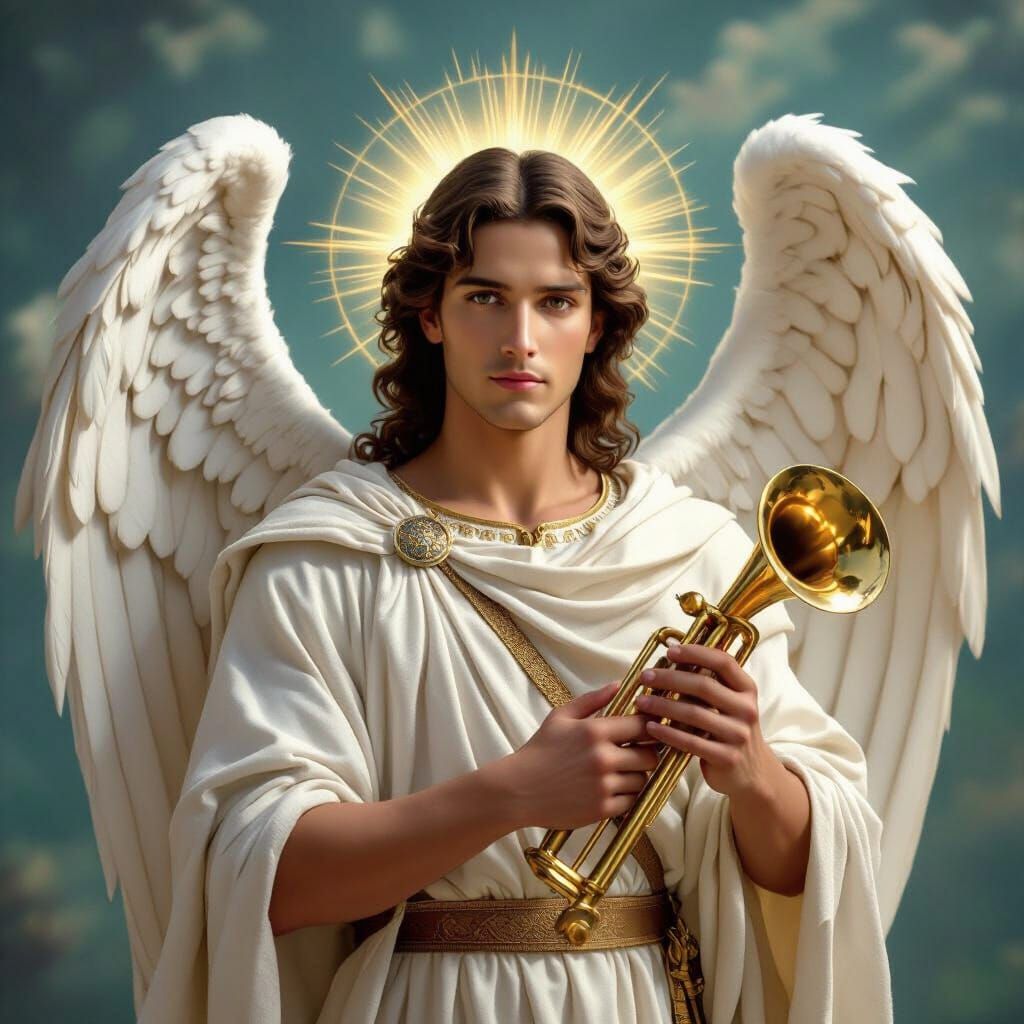 Archangel Gabriel with Trumpet and Lilies in Renaissance Sty...