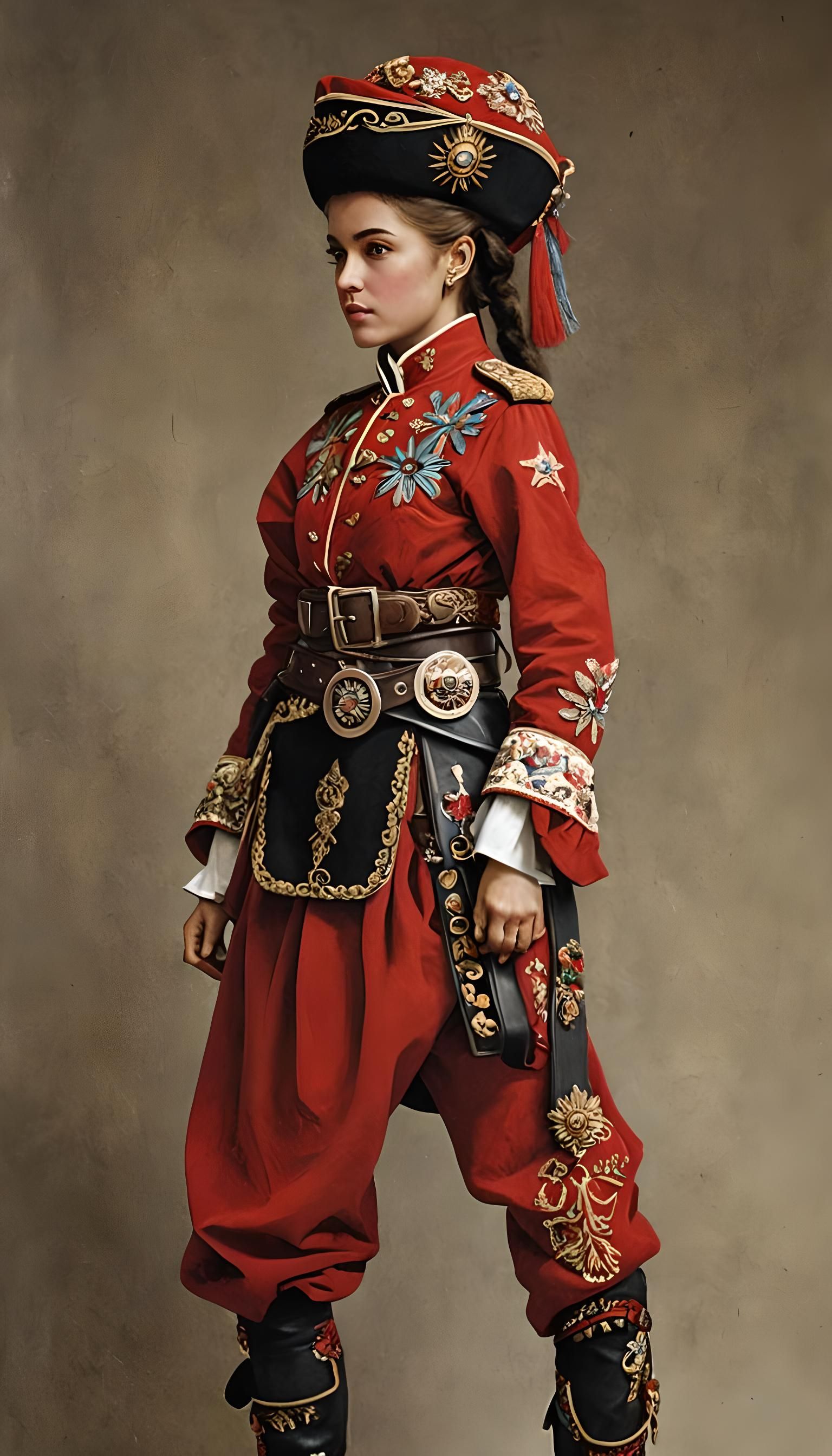 Girl in Cossack Attire with Yatagan Sword
