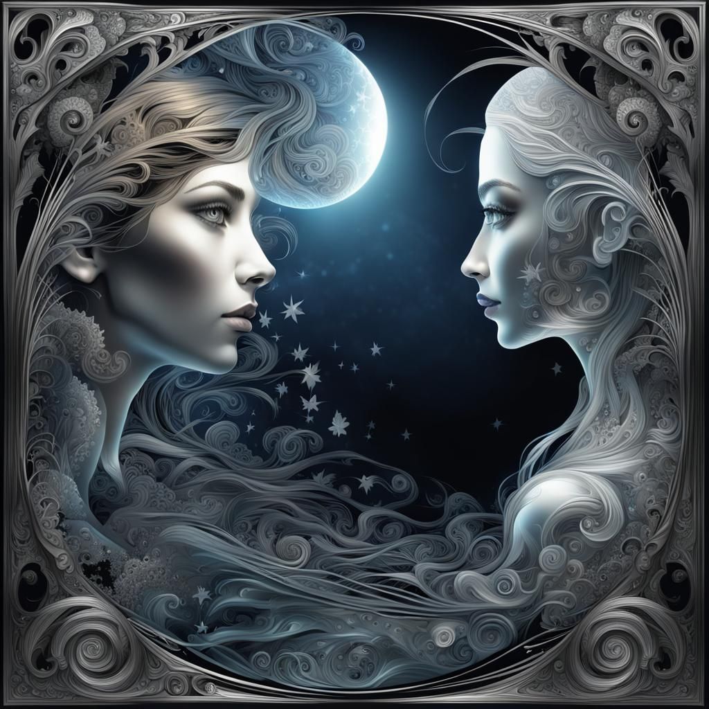 Hyperreal Witch and Fairy in Glass Mirror