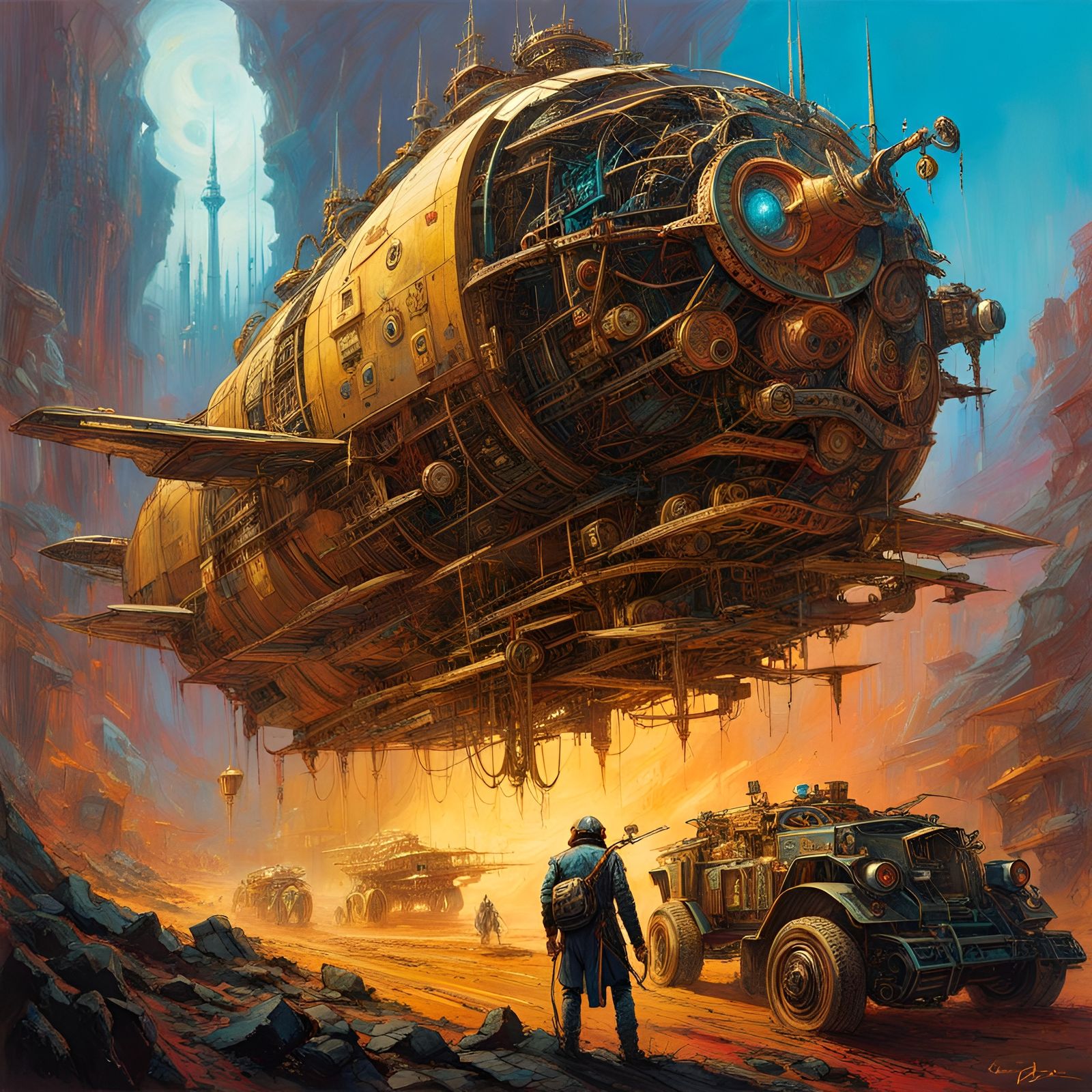 Fantastical Gear Machine with Volumetric Lighting