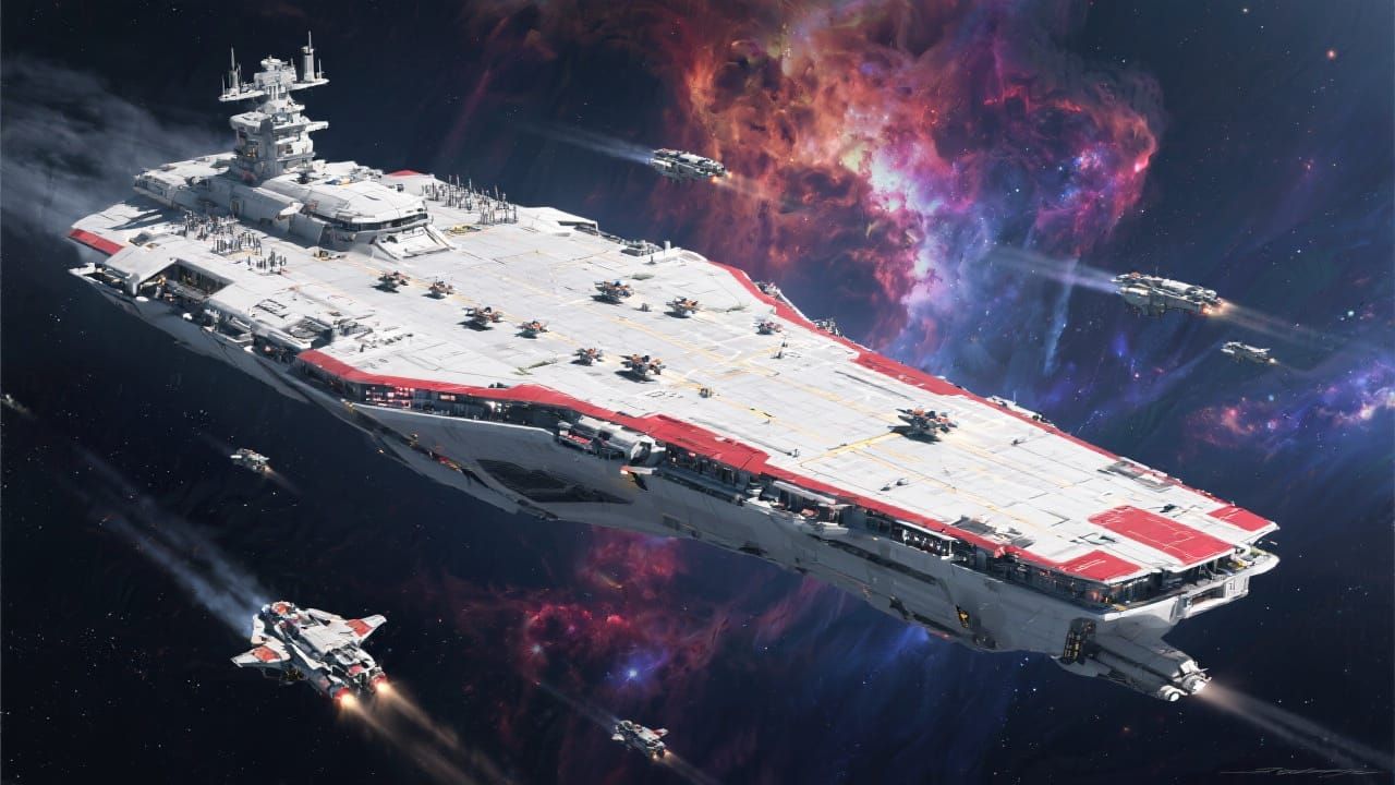 Futuristic Space Carrier Launching Fighters