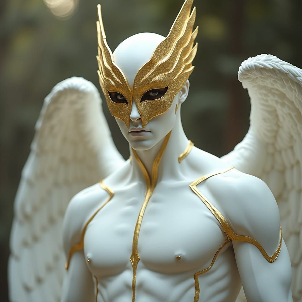 Golden Winged Humanoid in Ethereal Glow