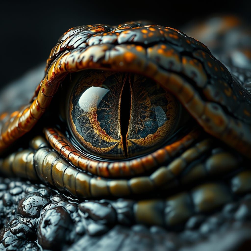 Alligator Eye Macro in a Fantasy Art Style
