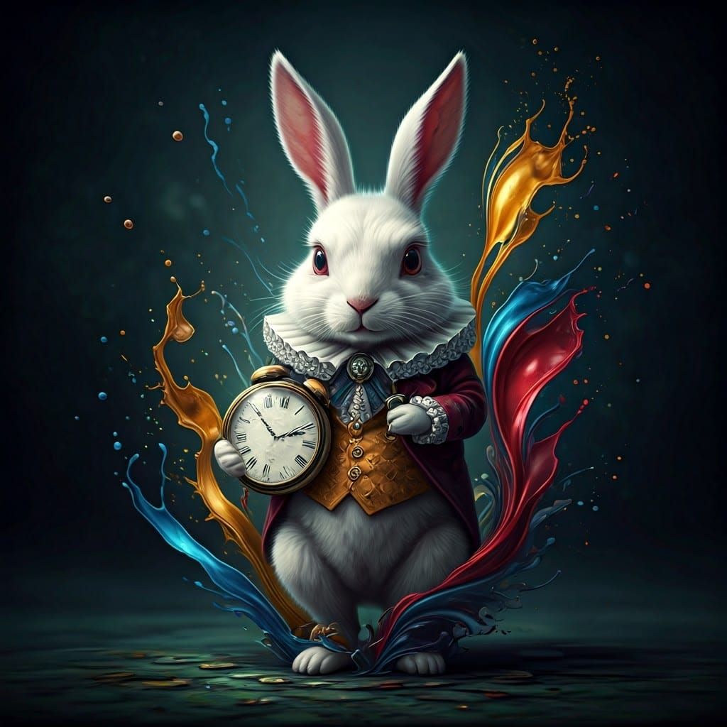 White Rabbit with Clock in Wonderland Style