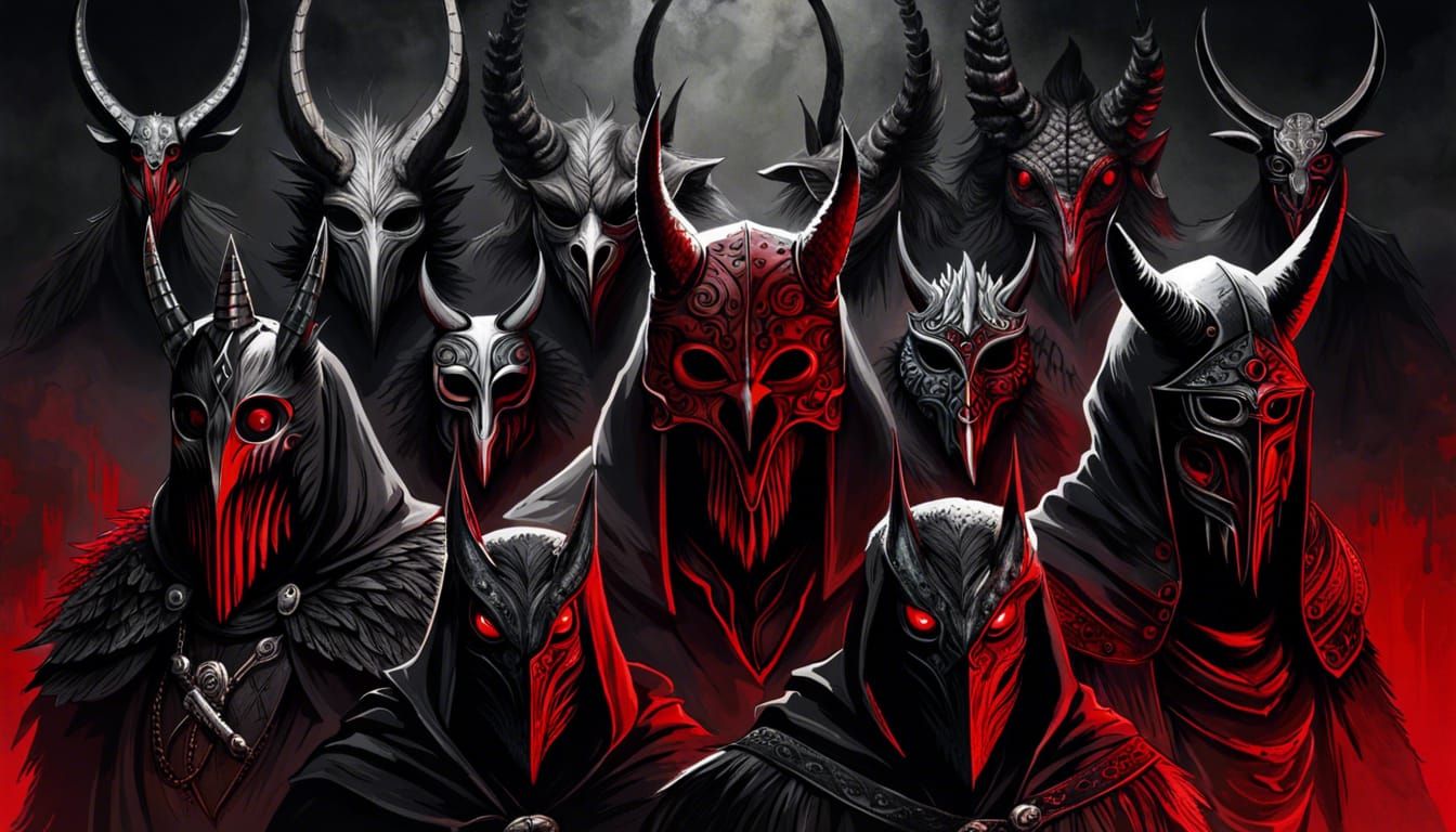 Medieval Paganism with Animal Masks in Ink Wash