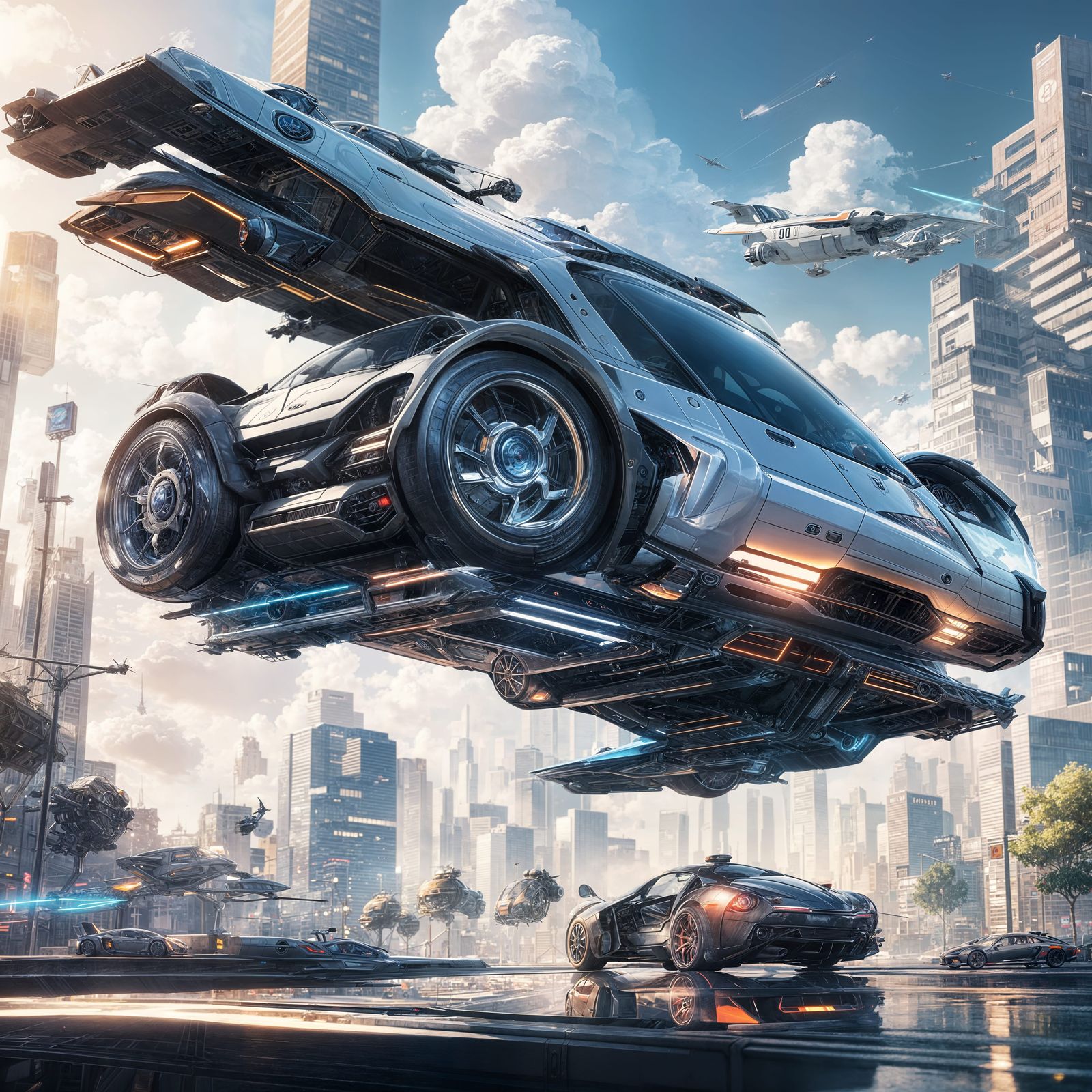 Surreal Futuristic Flying Car Concept Art in Anime Style