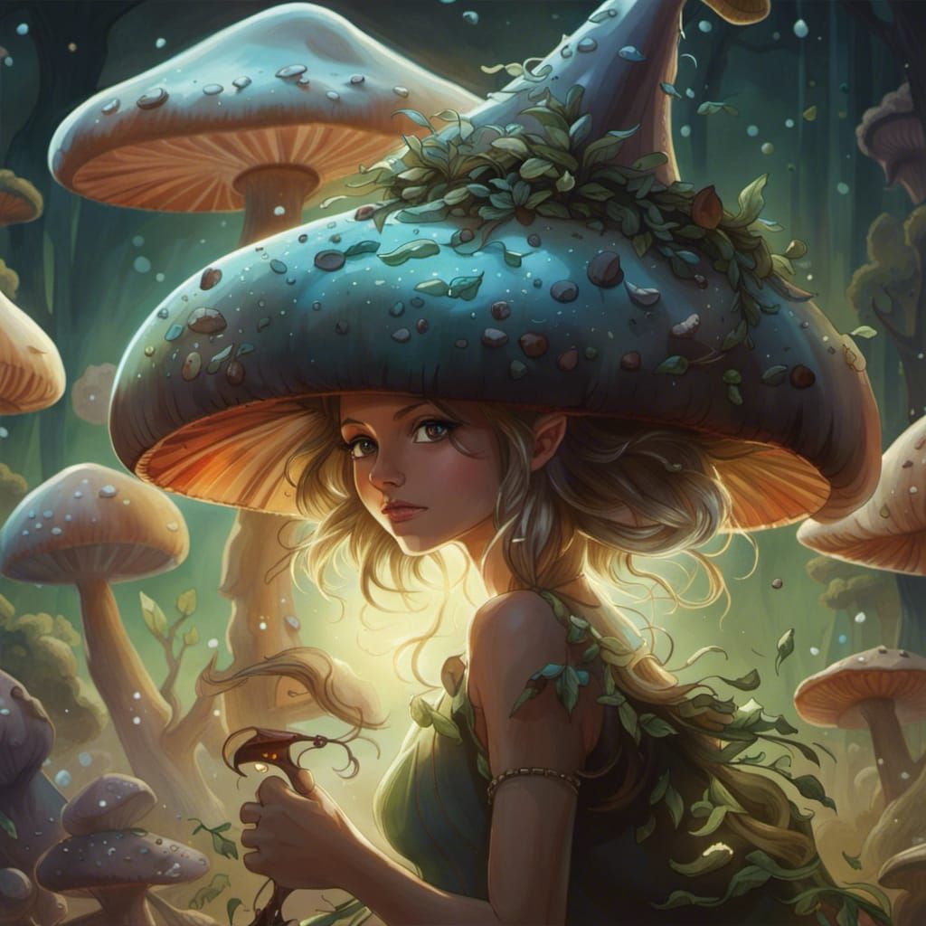 Mushroom Fairy Portrait in Psychedelic Art