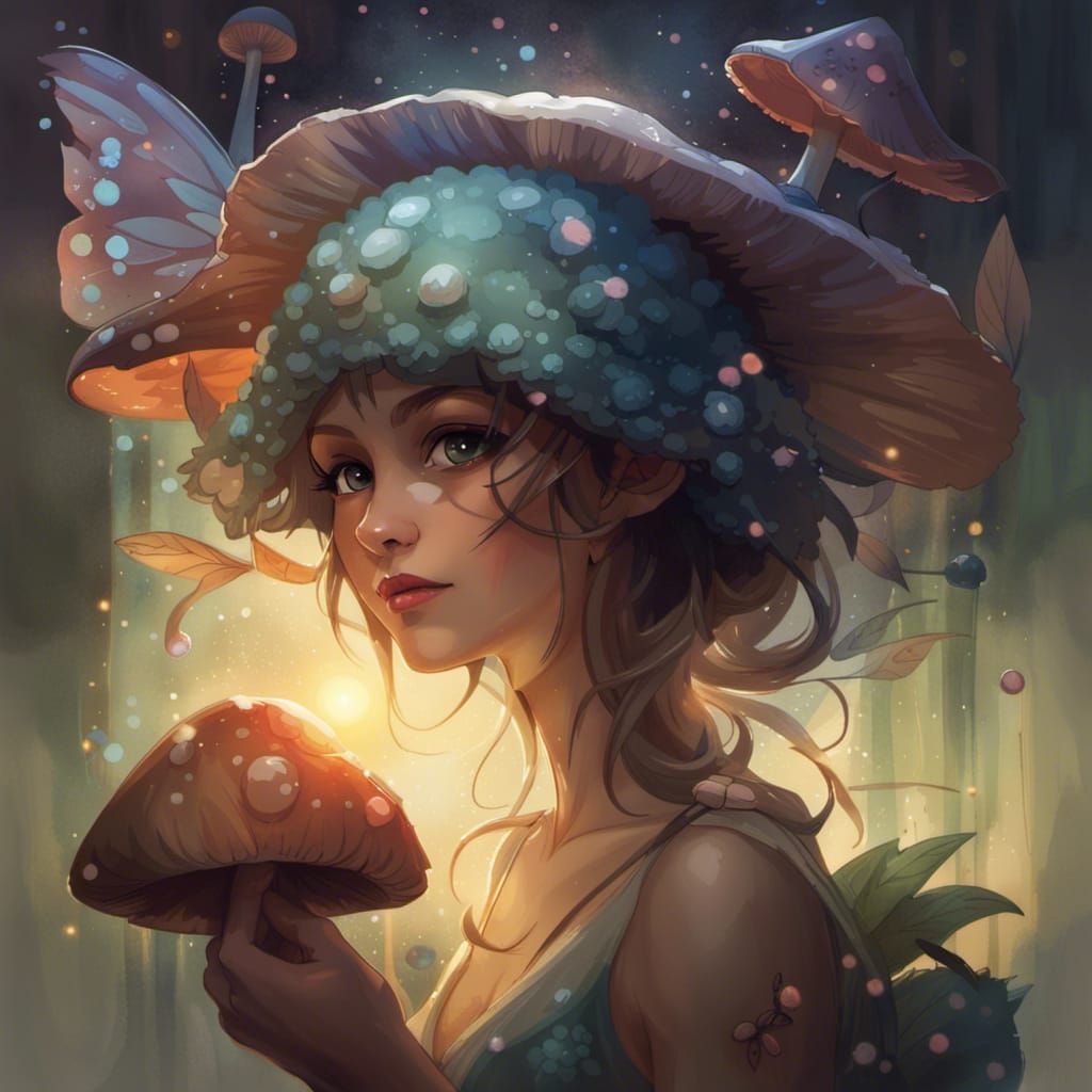 Mushroom Fairy Portrait in Watercolour Style