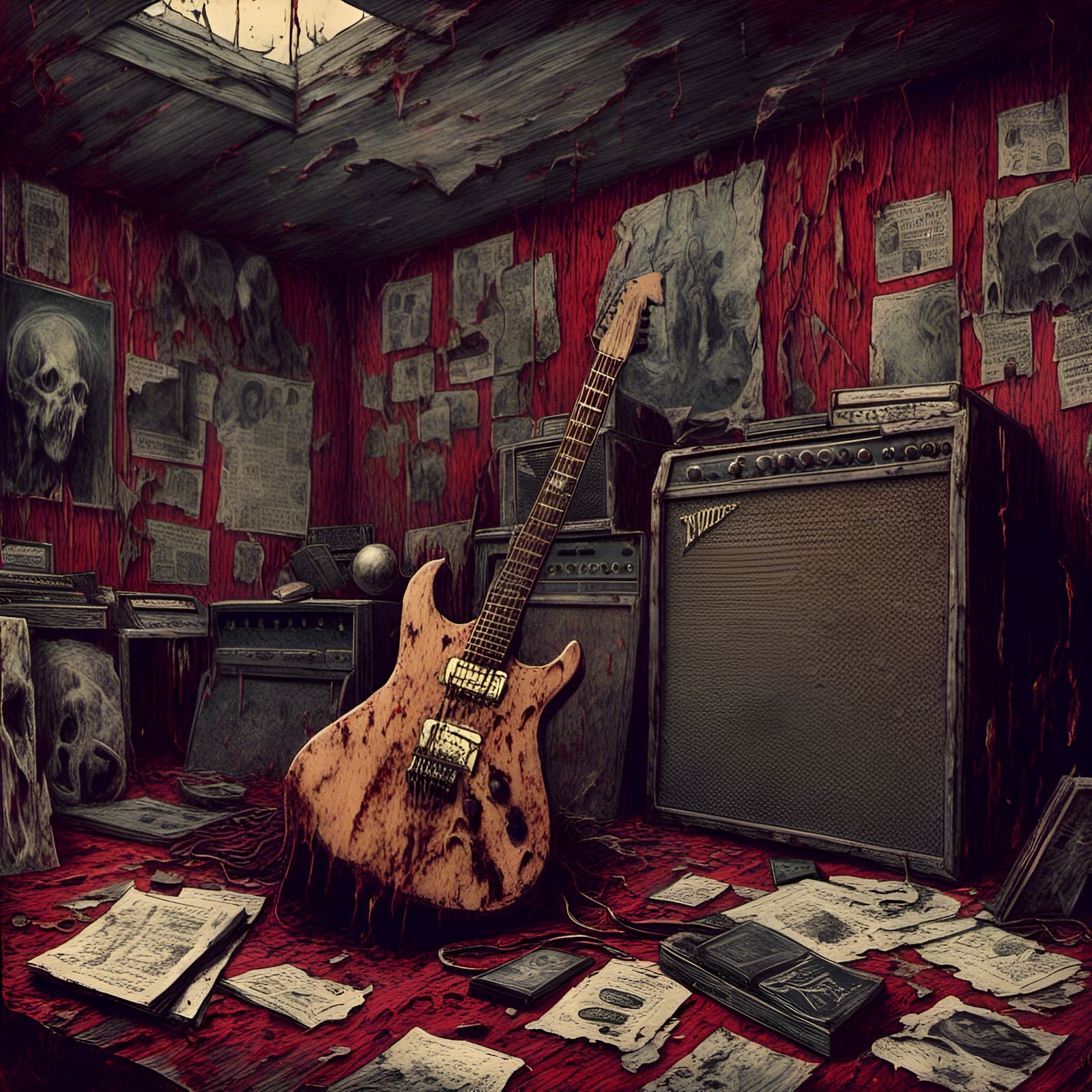 Macabre Guitar Scene in Creepy Magazine Style