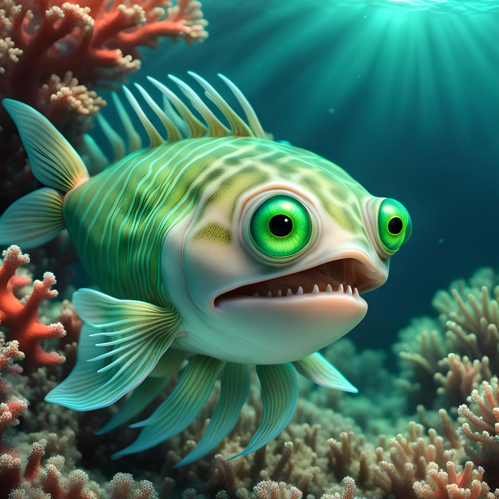 Luminescent Ocean Creature in a Coral Reef