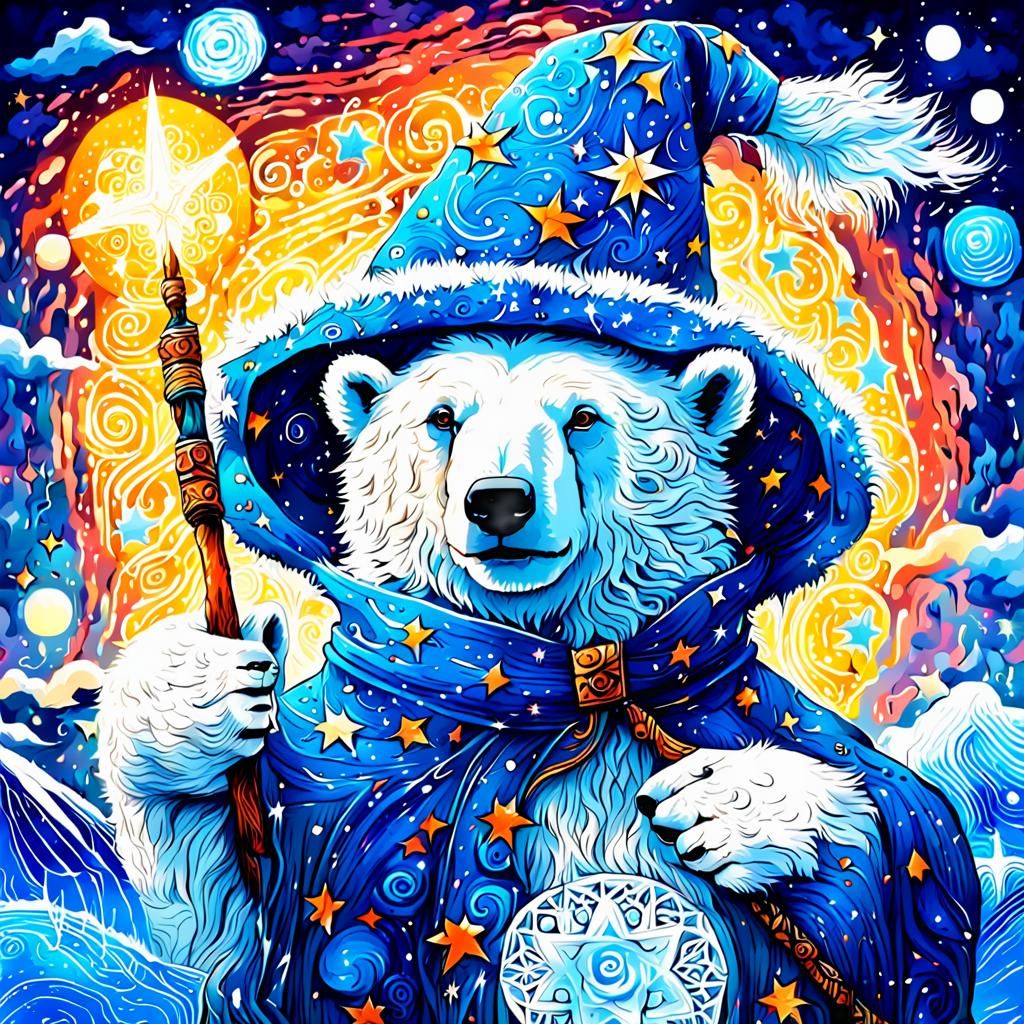 Anthro Polar Bear Wizard Fantasy Illustration