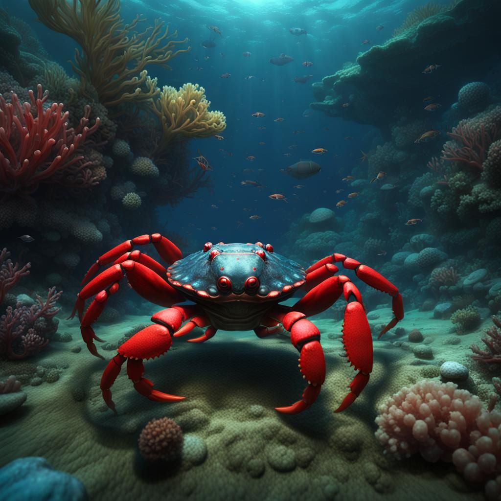 Christmas Island Red Crab Underwater: Digital Painting