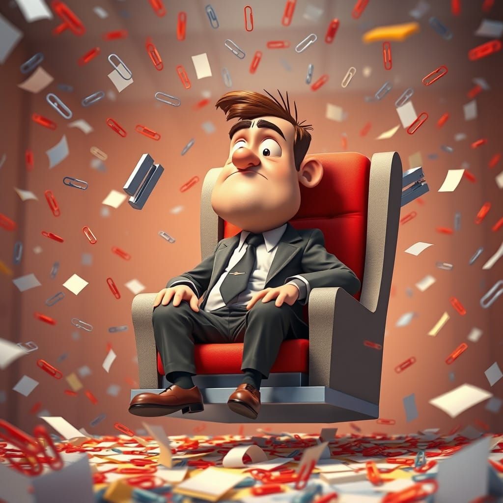 Frustrated Office Worker Controlled by Sentient Stapler