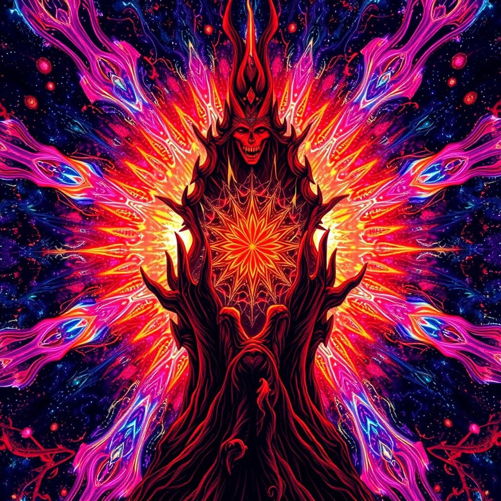 Astral Black Light Radiance in Mixed Media Illustration