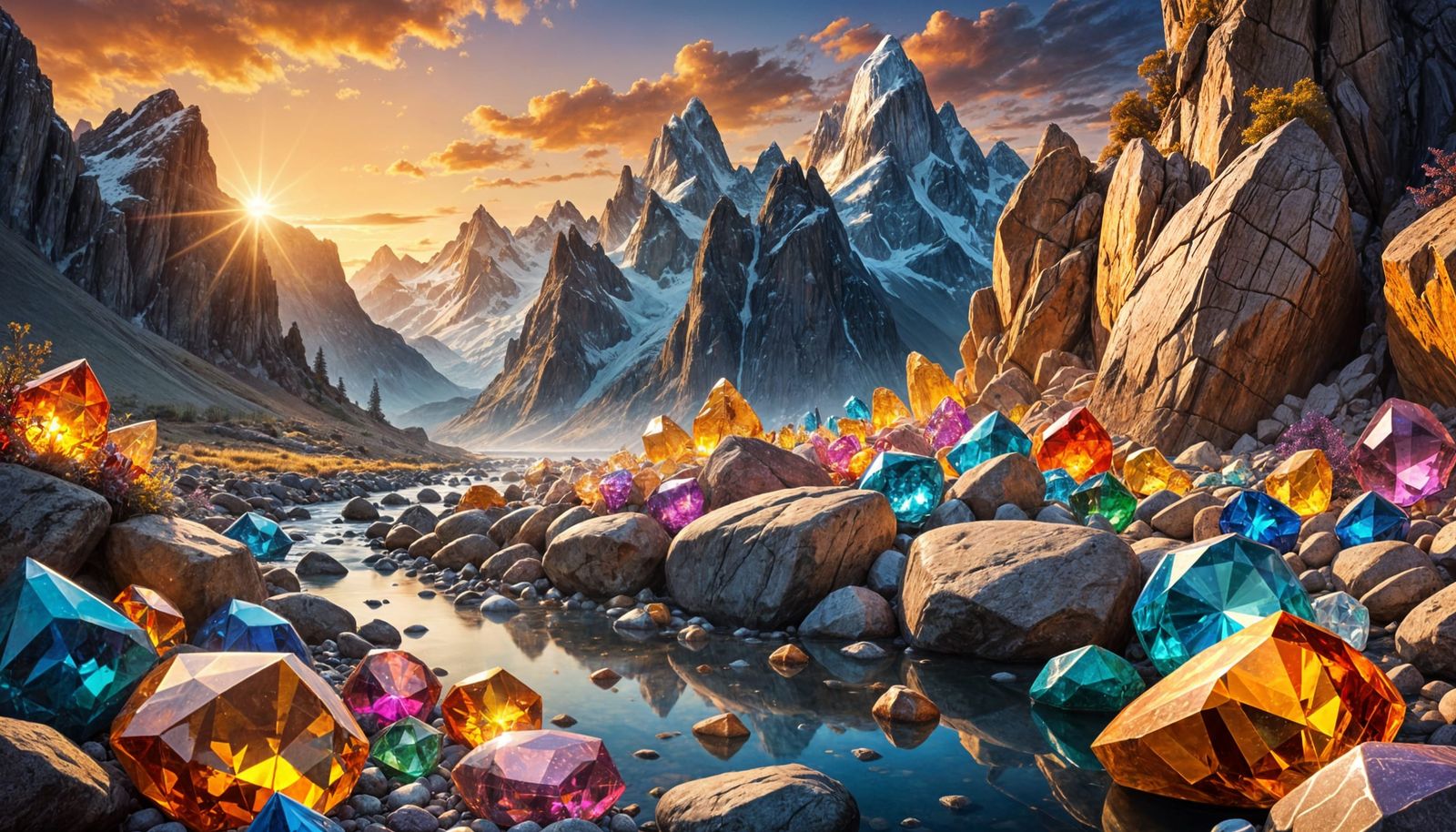 Glimmering Gemstone Mountains at Sunset