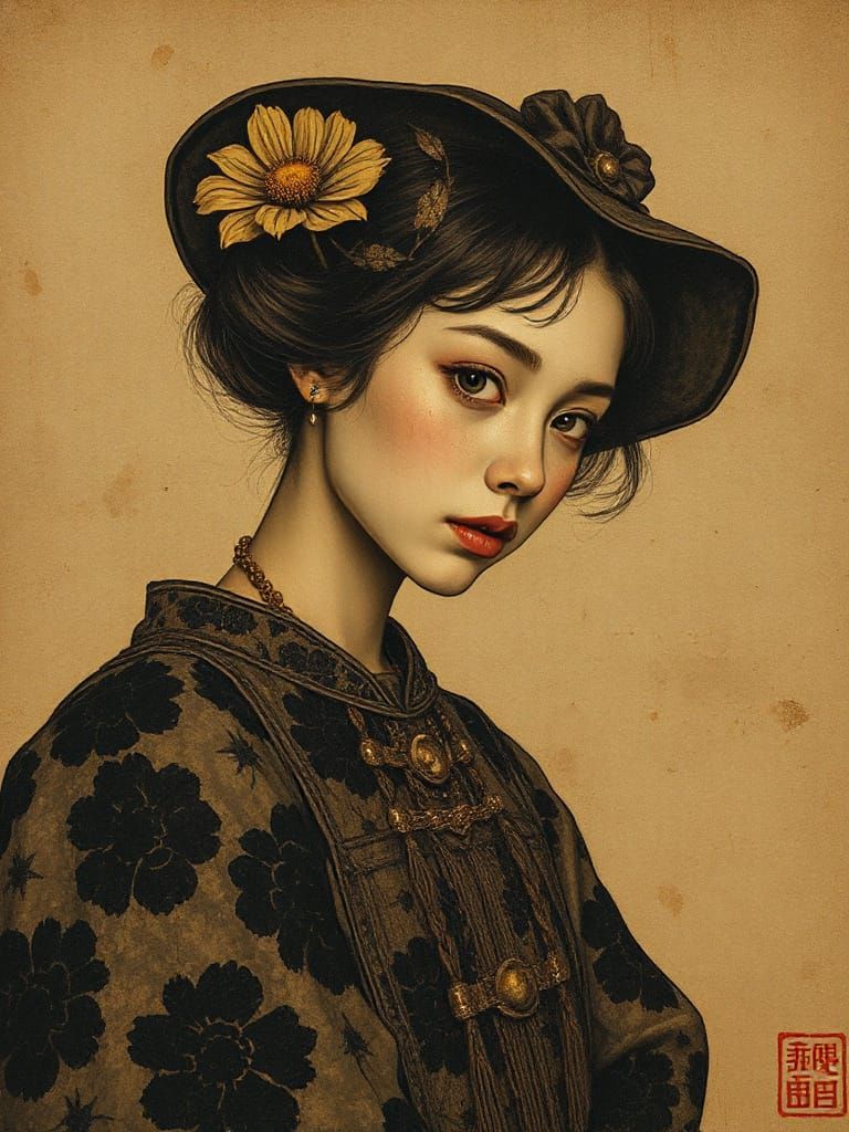 Tea-Stained Pigmentation in Scratchboard Style