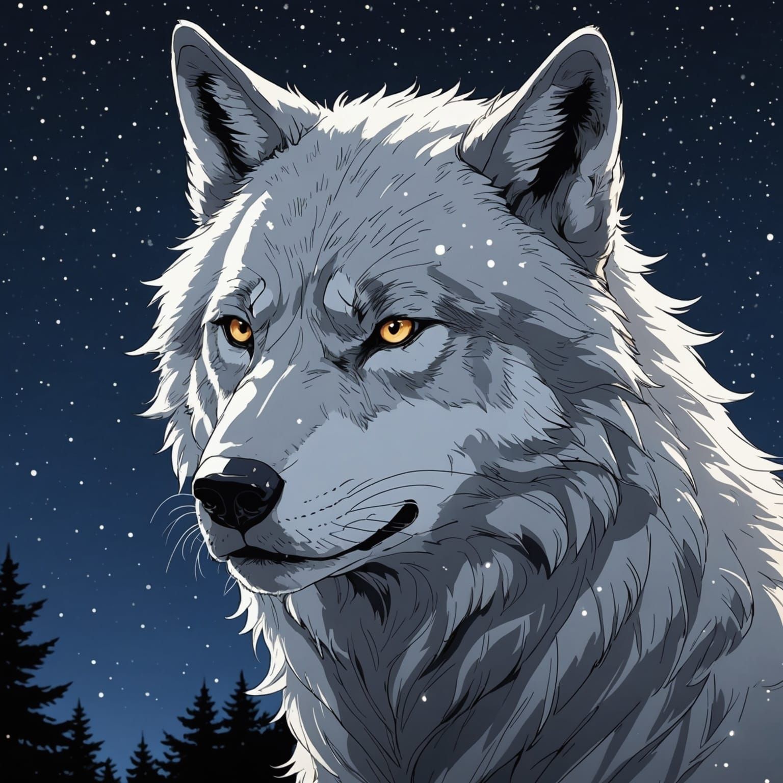 Anime Wolf Face Portal to Stars