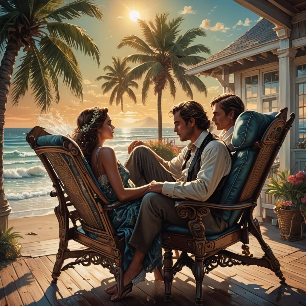 Passionate Kiss on Beach House Patio in Detailed Matte Paint...