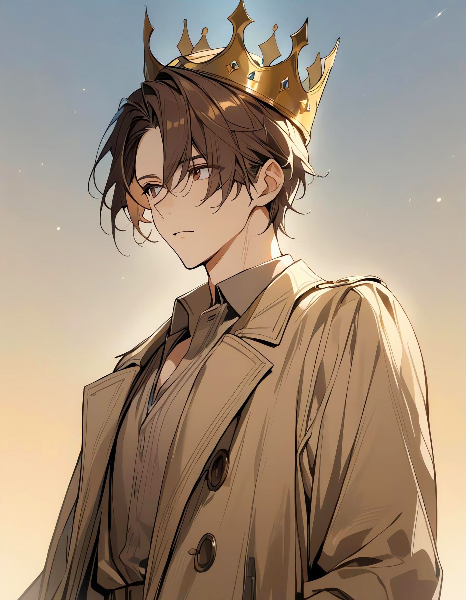 Boy with Gold Crown Awestruck by Gradient Sky