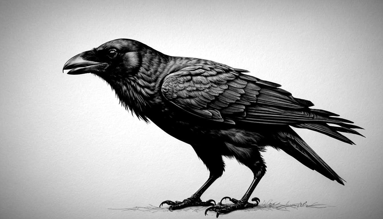 Hyperrealistic Drawing of a Black Crow
