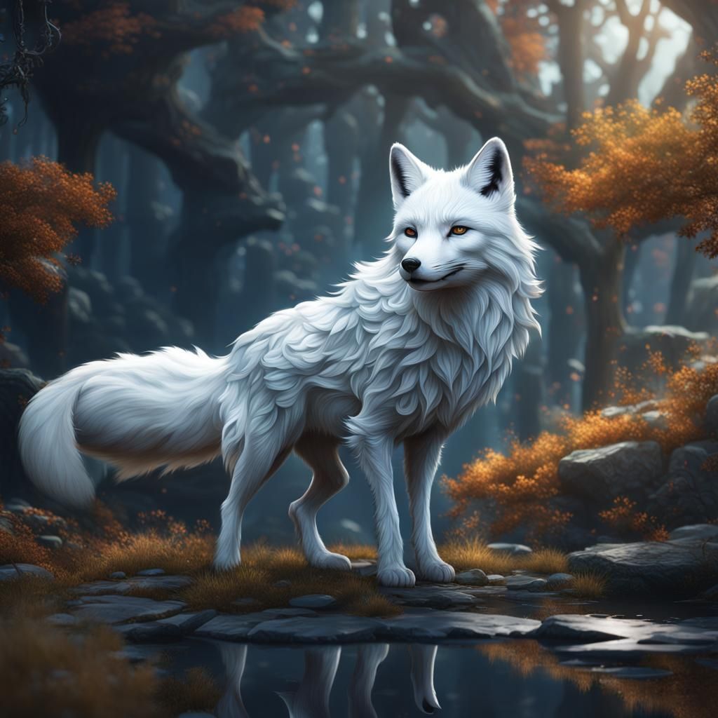 Fantastical White Fox Digital Painting