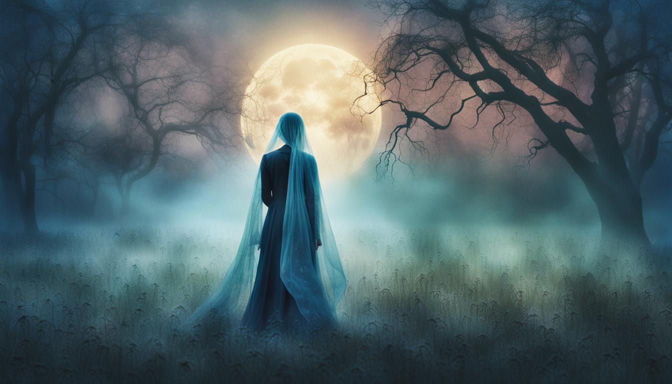 Gothic Surrealism: Woman in Moonlit Field