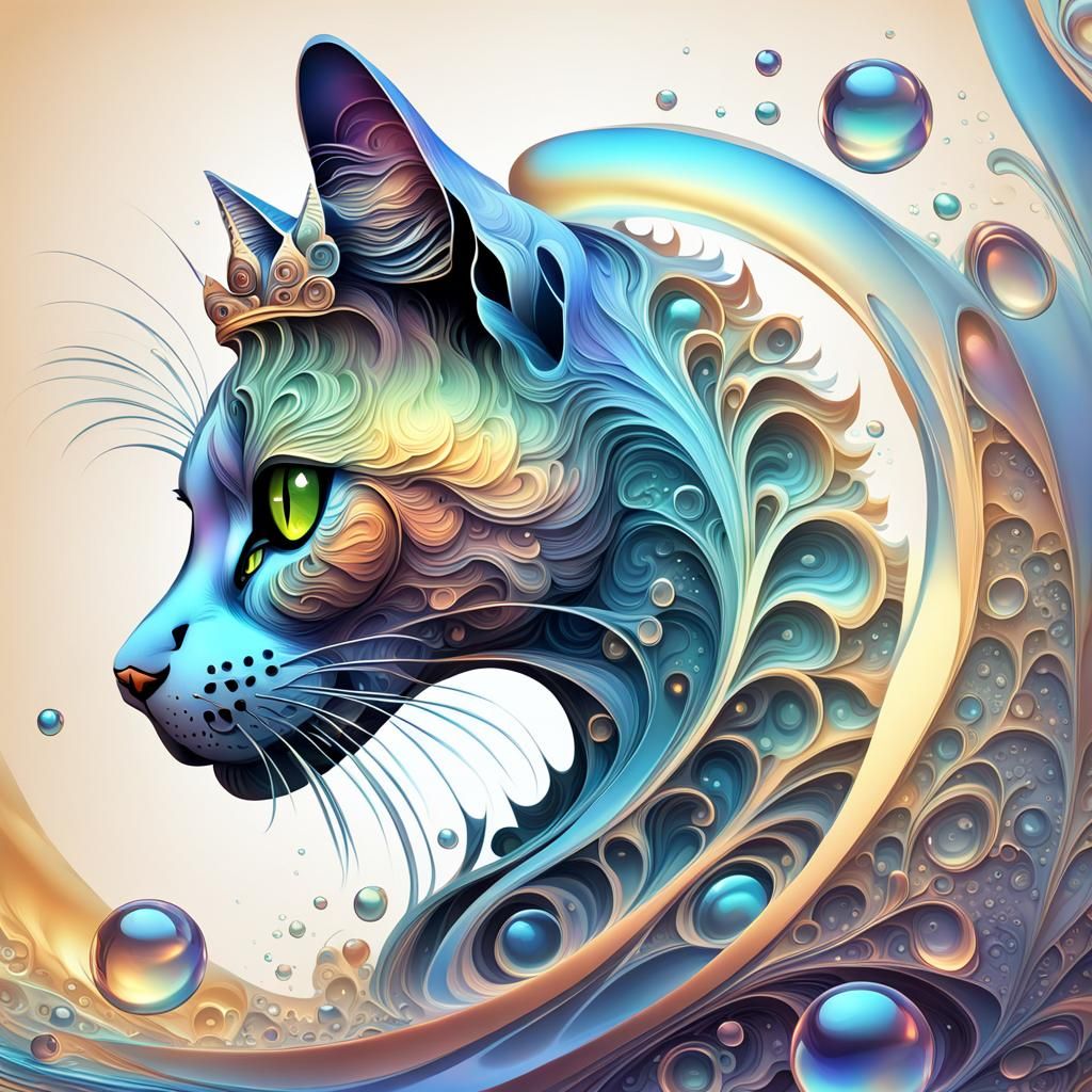 Cat in Bubble Bath with Glass Crown