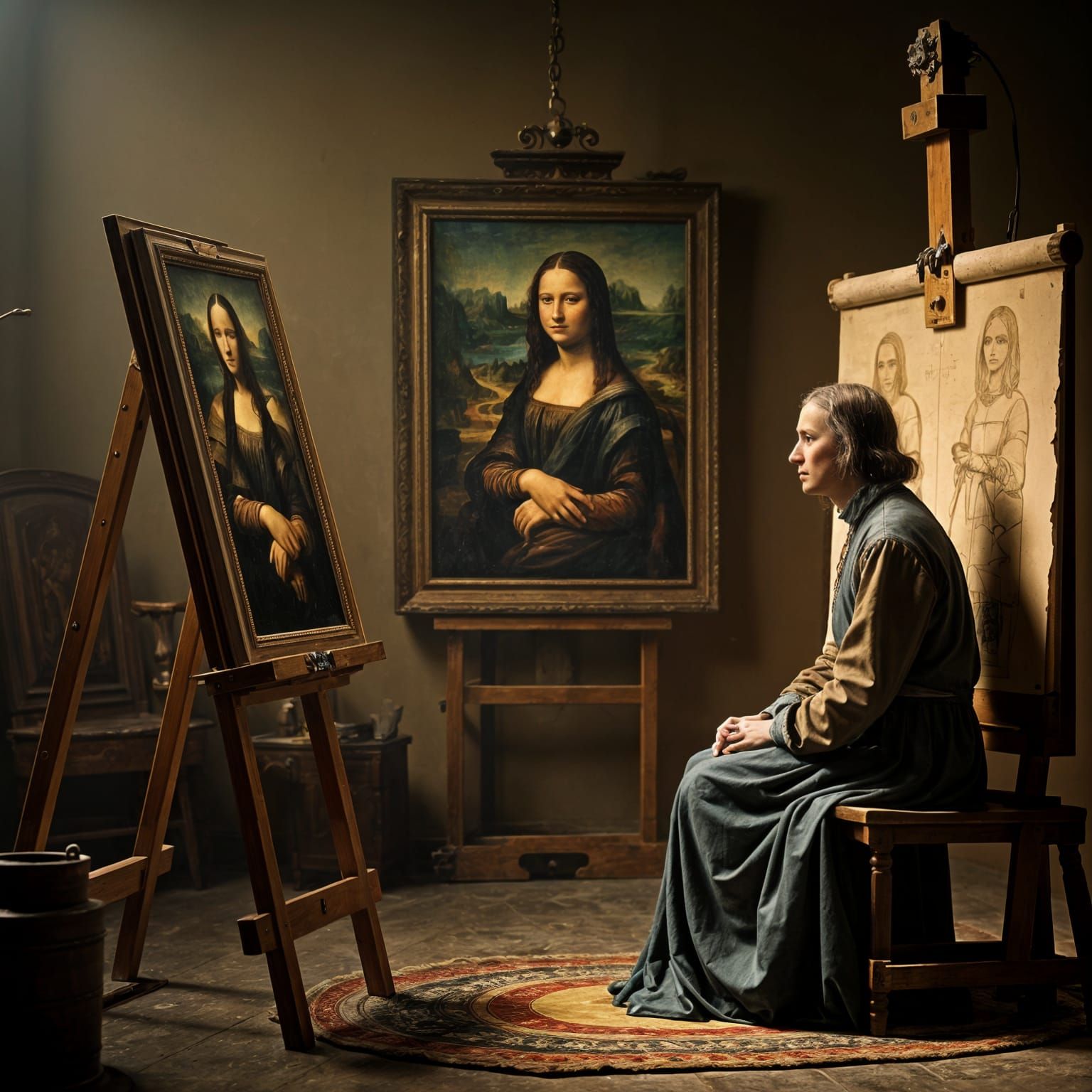 Mona Lisa Paints Da Vinci: A Surreal Renaissance Scene