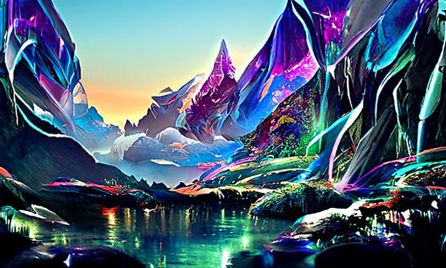 Mystical Mountain Lake Scene in Digital Art