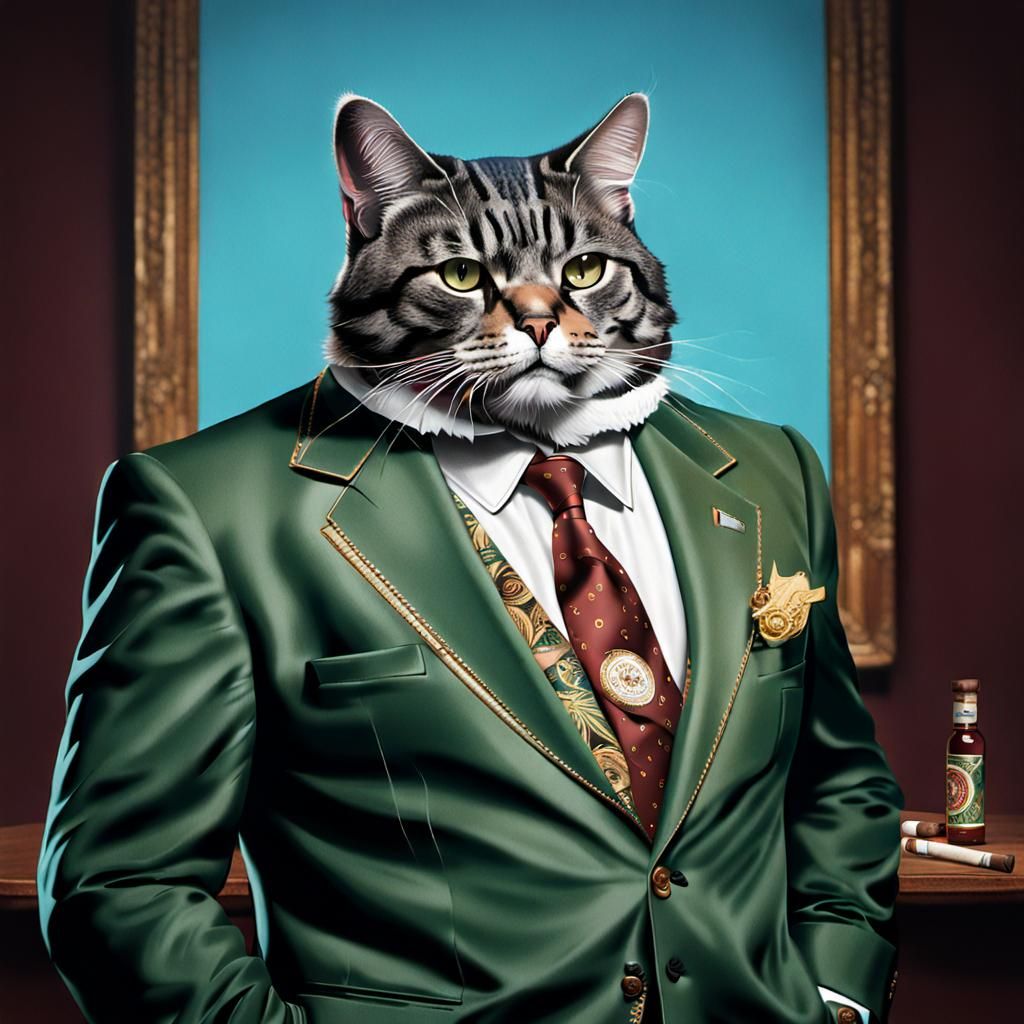 Maine Coon Cat as Pablo Escobar with Cigar