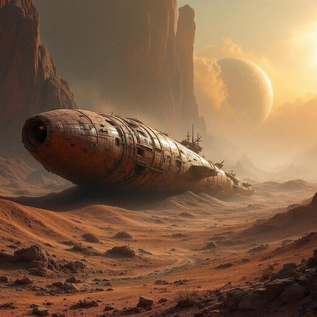 Spaceship on Worm Planet: A Surreal Abandonment