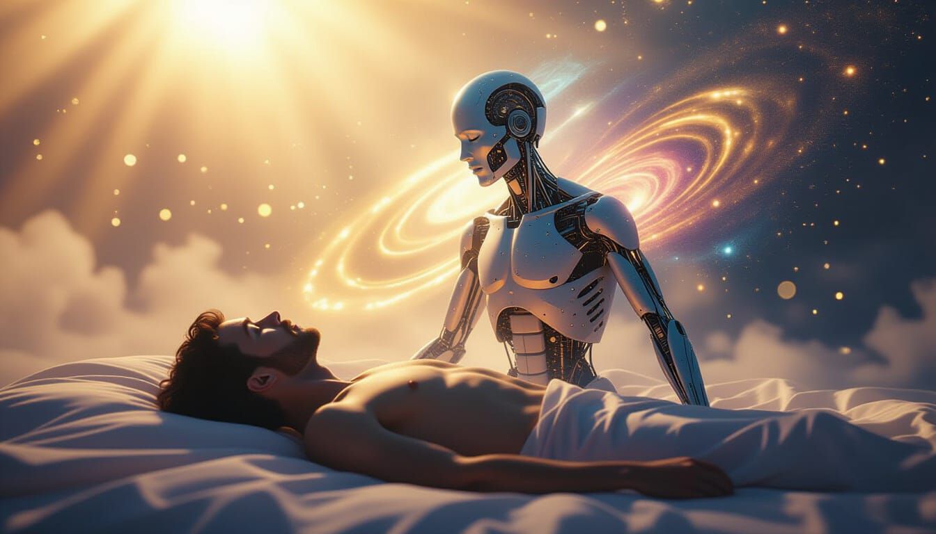 Human Transforms to AI Being in Cosmic Light