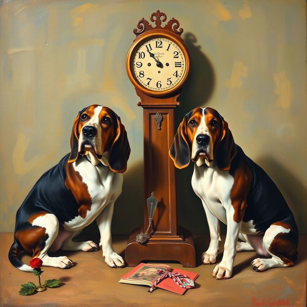 Basset Hounds in Constable and Gauguin Styles