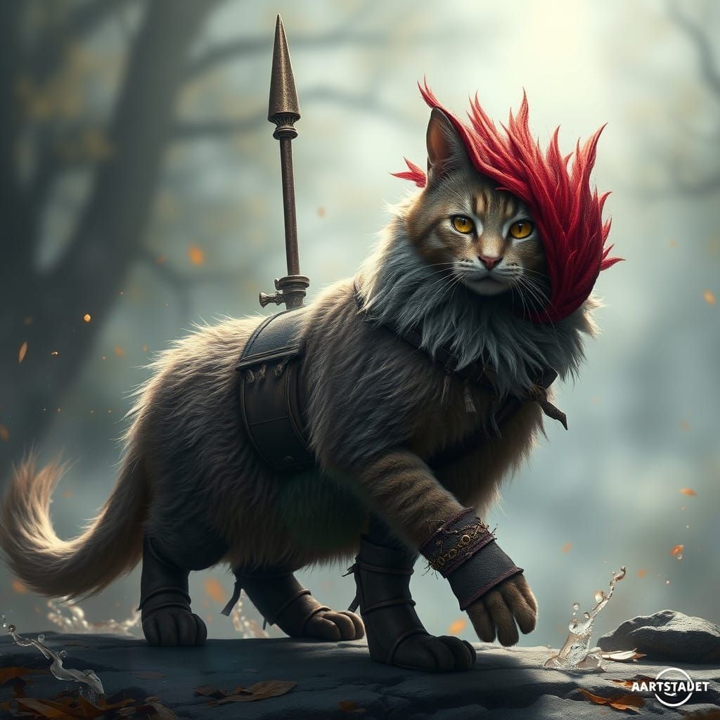 Majestic Brown Cat in Leather Boots Strolls Regally with a L...