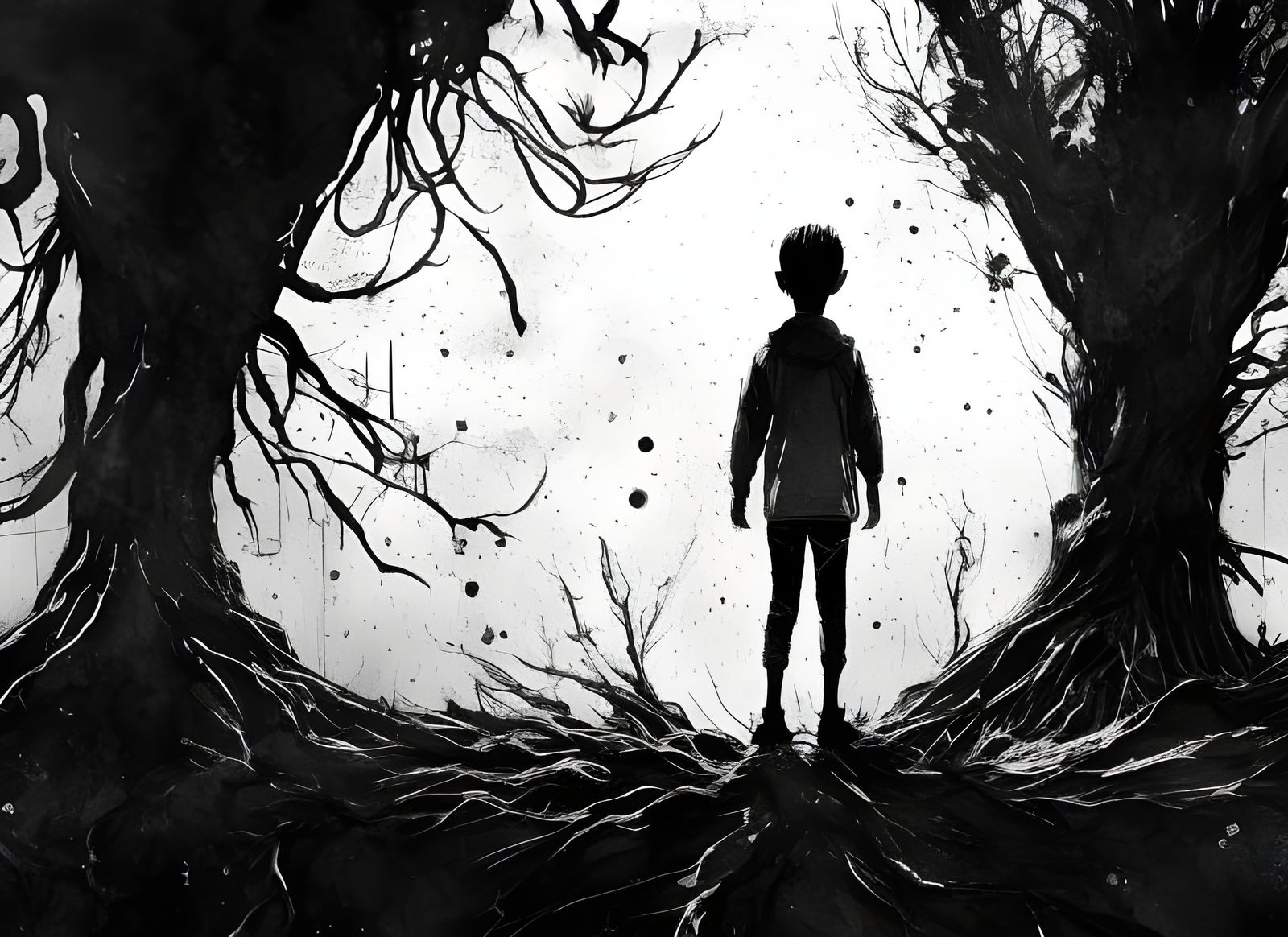 Terrifying Monster Double Exposure in Horror Style