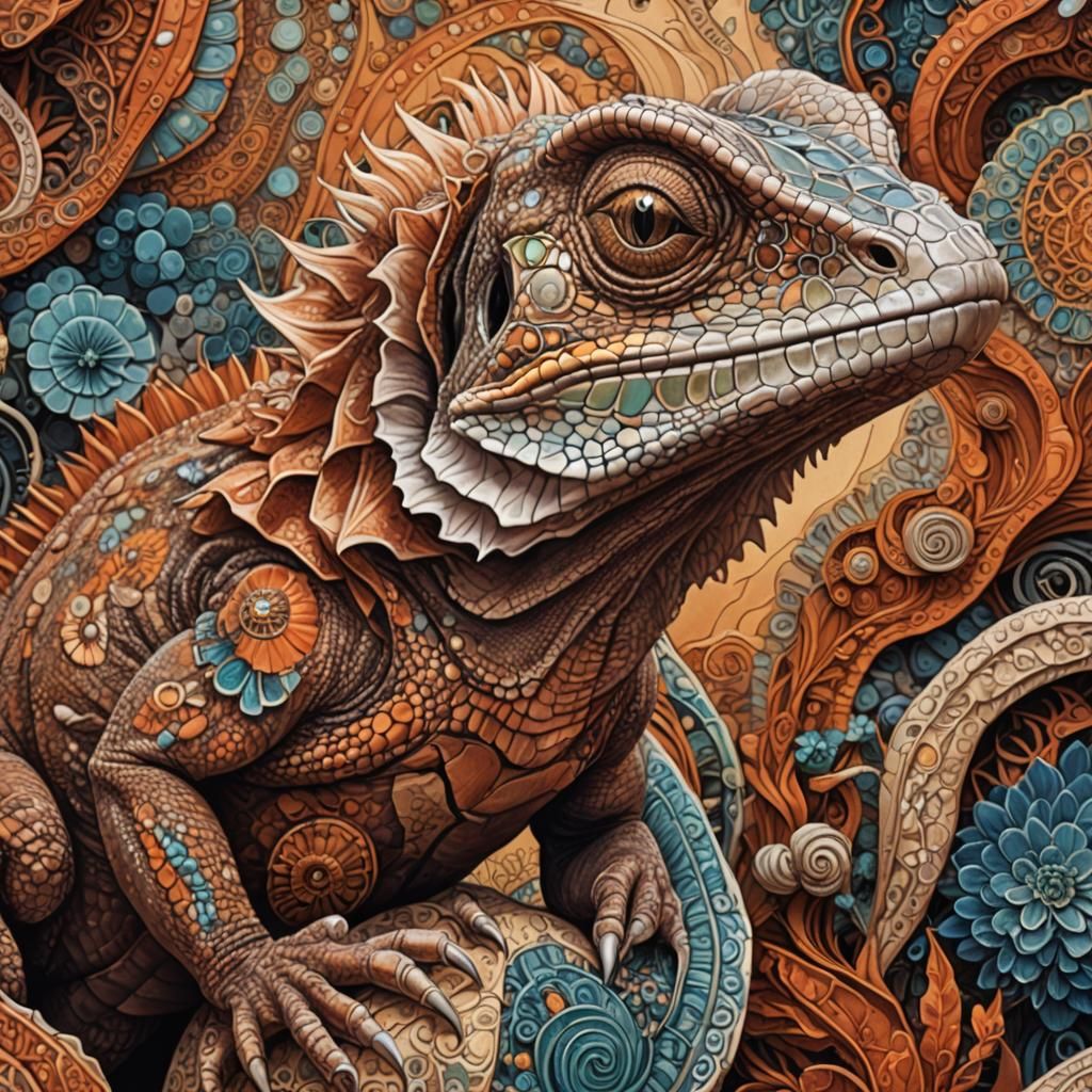 Frilled Lizard in Fantasy Landscape: Digital Matte Painting