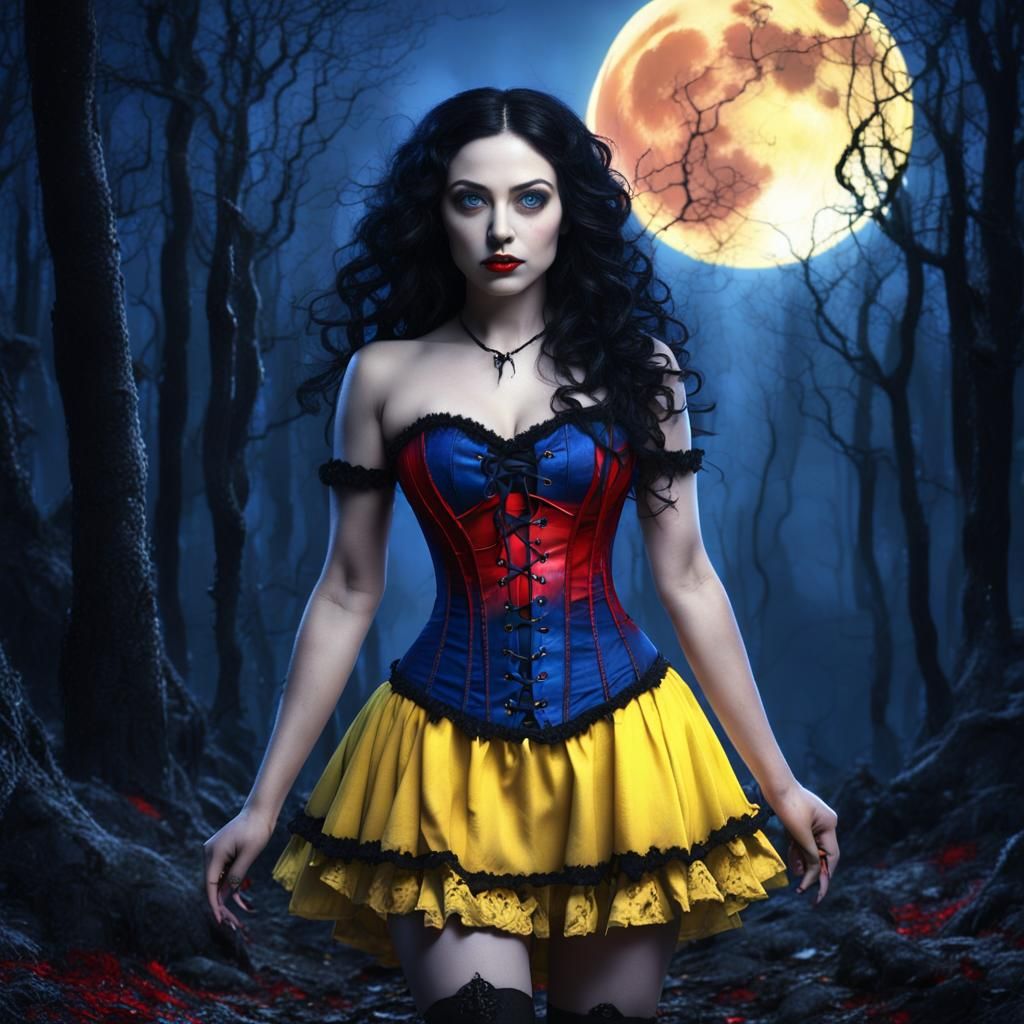 Gothic Snow White in Dark Forest: Fantasy Concept Art